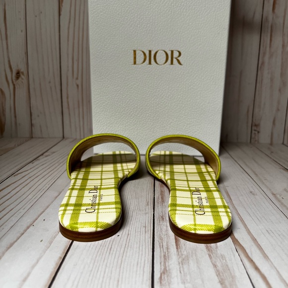 Christian Dior Canvas Check'N'Dior Pop Dway Sandals Chartreuse Sz 36.5 / 6.5 - Picture 9 of 11